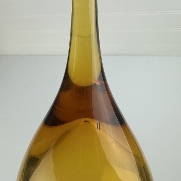 MCM Amber Art Glass Decanter Genie Bottle Flame Tear Drop Stopper ONLY 9” - Picture 10 of 10